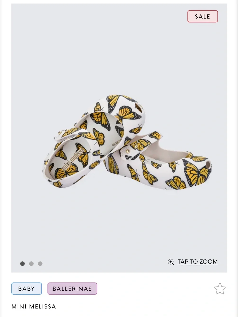Mini Melissa White Mary Janes with Yellow and Black Butterfly Print
